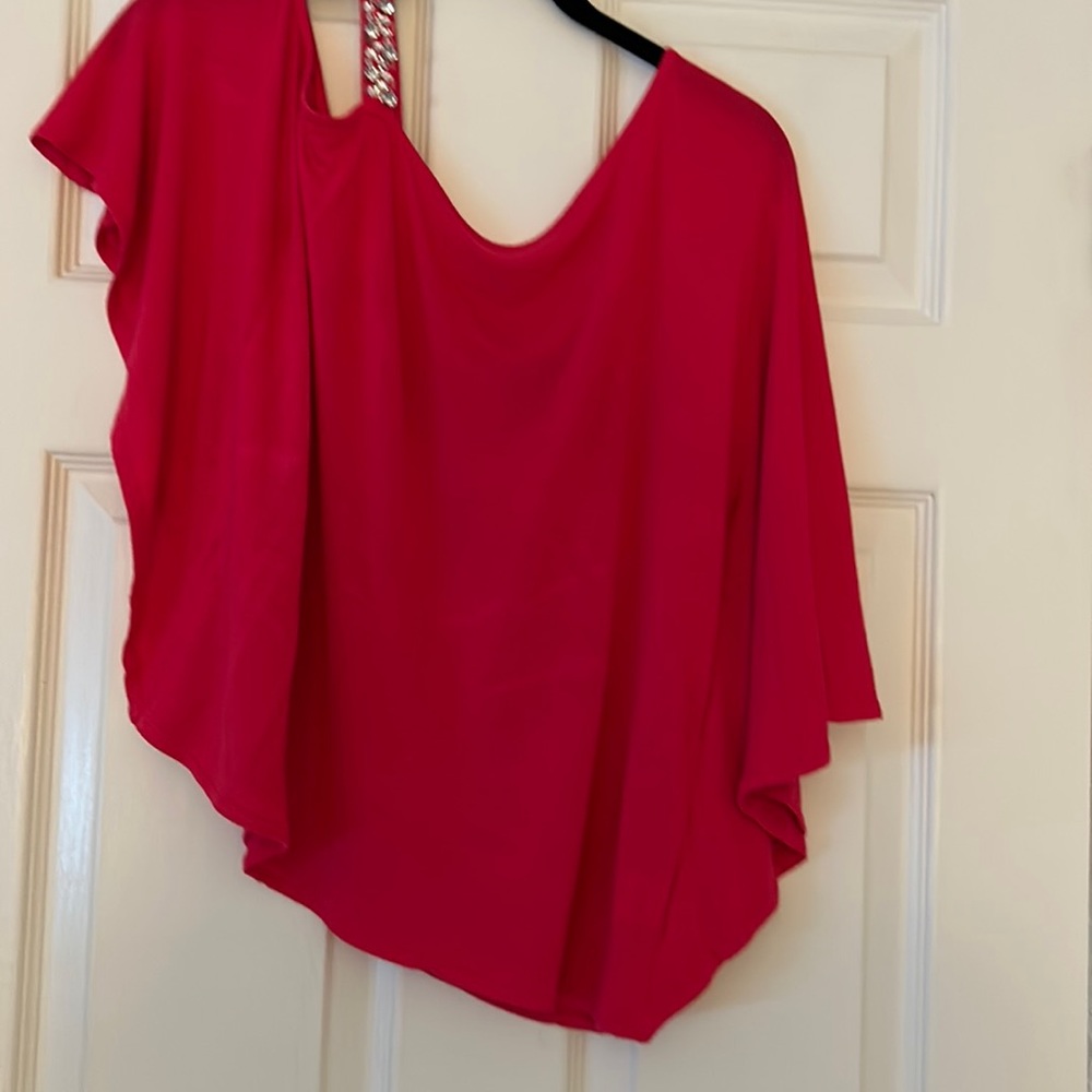 Red blouse with cold shoulder
